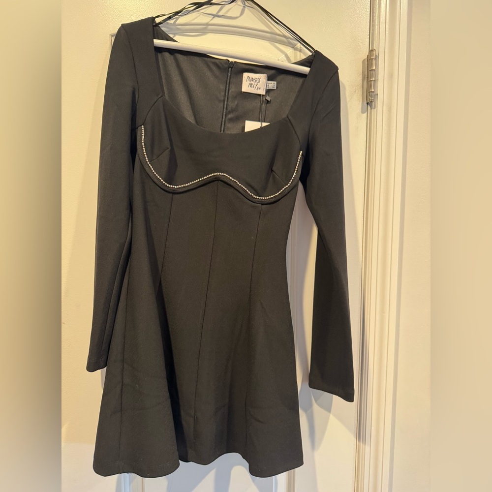 Princess Polly Black Dress with Rhinestone Detail Size 6 New with Tags